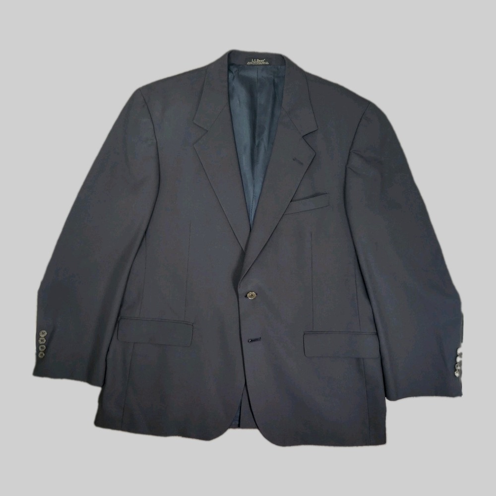 Vintage LL Bean Blazer Mens 44R Navy Blue Worsted Wool Made In USA Single Vented
